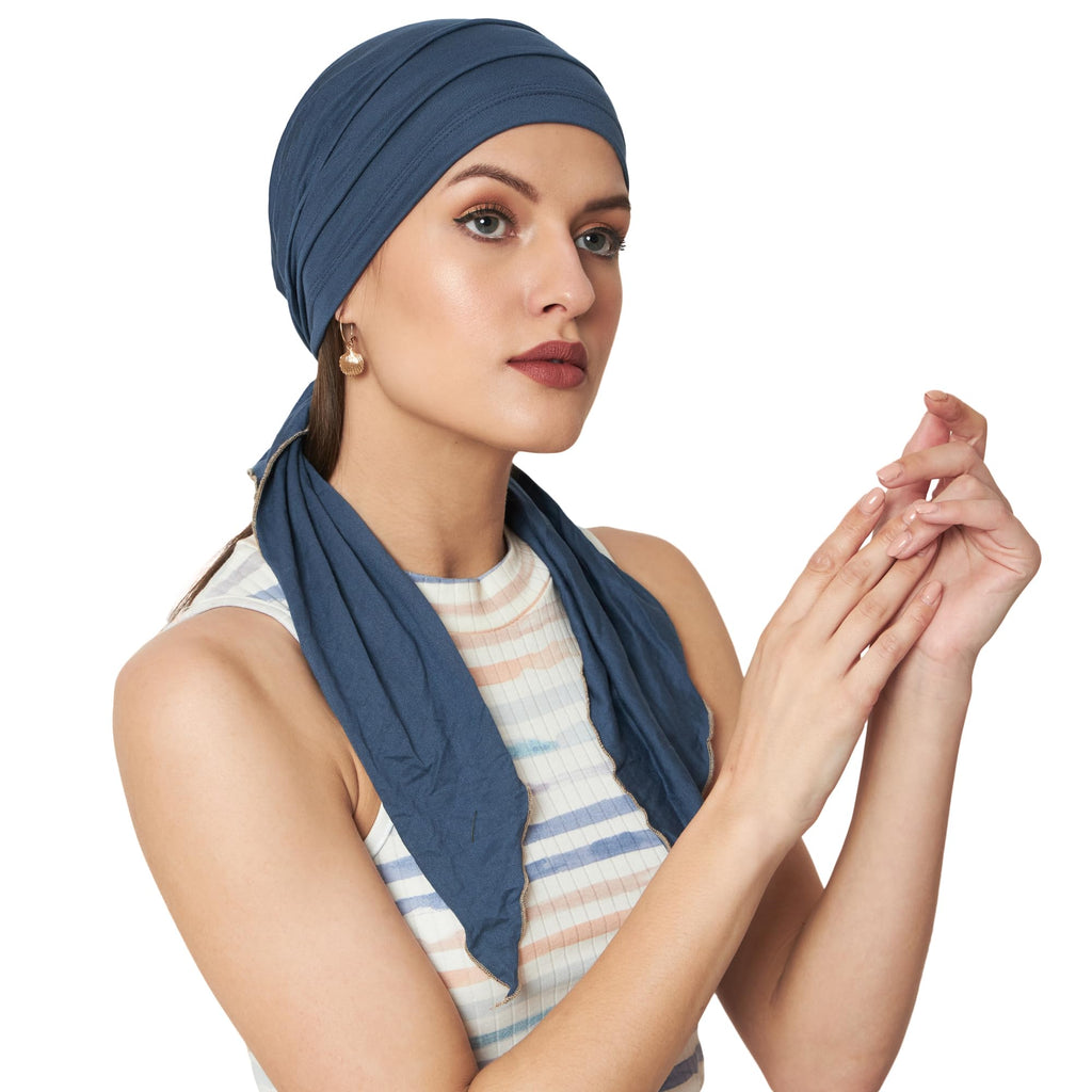The Headscarves Women Bamboo Pre Tie Ultra Soft Slip on Scarf Headwear For Chemo Patient Free Size (HS107 Metallic)