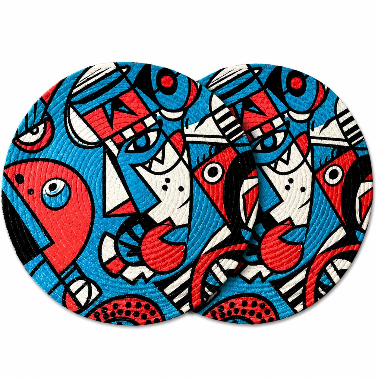 Zimittory Premium Round Cotton Dining Table Mats Set of 2 | Washable Heat Resistant Food Mat | Circular Dining Table Hot Plate Mats & Coaster for Hot Utensil (14-inch/Pablo Pop) Kafalo
