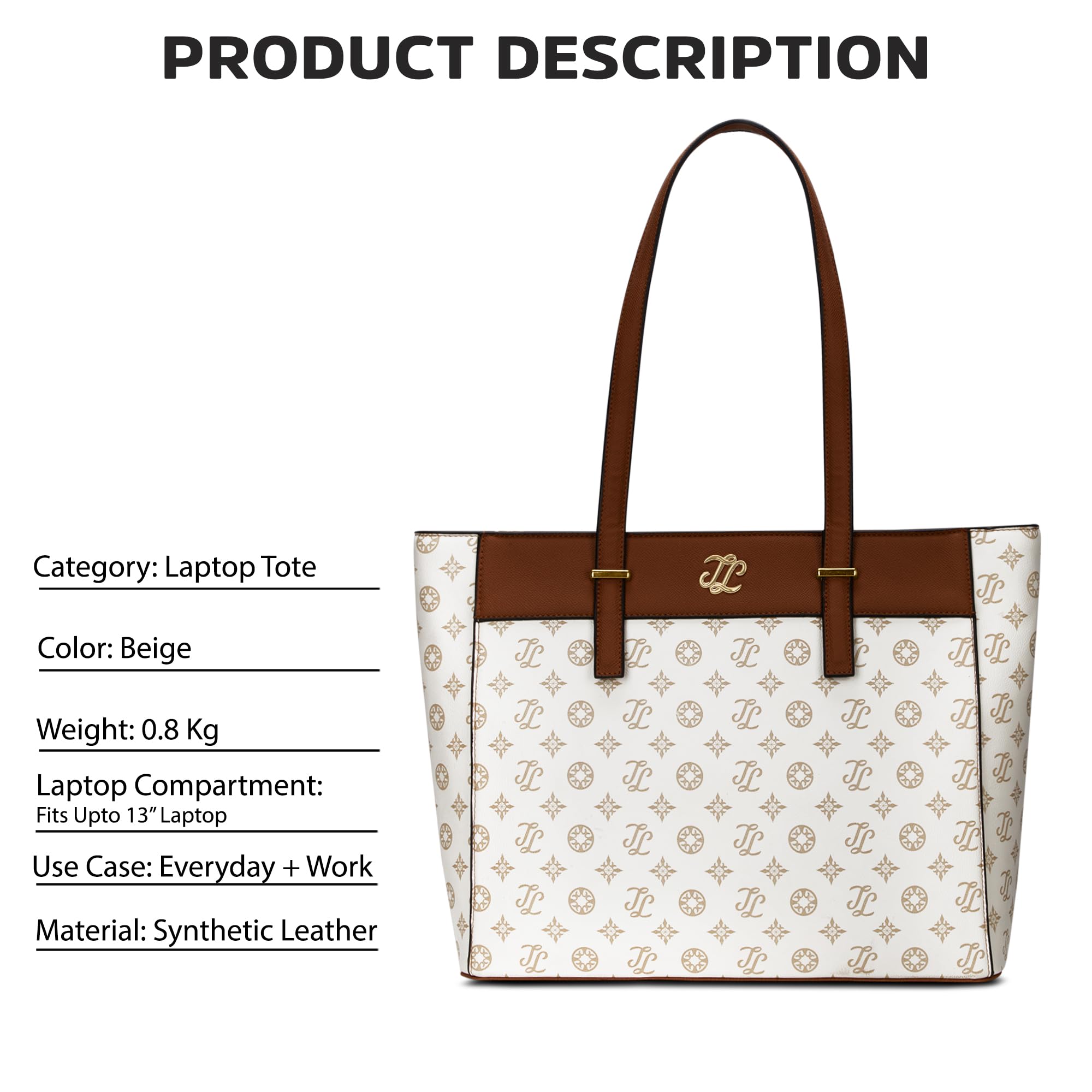 Lavie Signature Women's Maryland Monogram Tote Laptop Bag | Tote Laptop Bag for Work | Ladies Purse | Stylish Shoulder Bag | Gift for Women