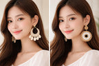 TR HAUTE Handmade Boho Cowrie Shell Earrings combo set of 2 for women and girl, Natural White and Jute, Macrame Woven Design, Beach Style Statement Jewelry, trandy, trending, bohemian Korean earring.