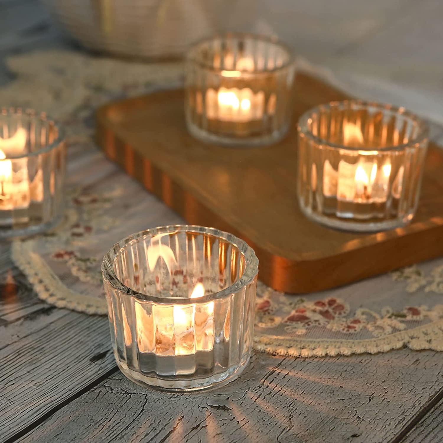 Mahganya Set of 6 Votive Glass Tealight Candle Holders - Christmas Decorations Items for Home Dcor Living Room Bedroom Dining Table (Red) - Christmas and Diwali Gifts Multi Color (Clear)