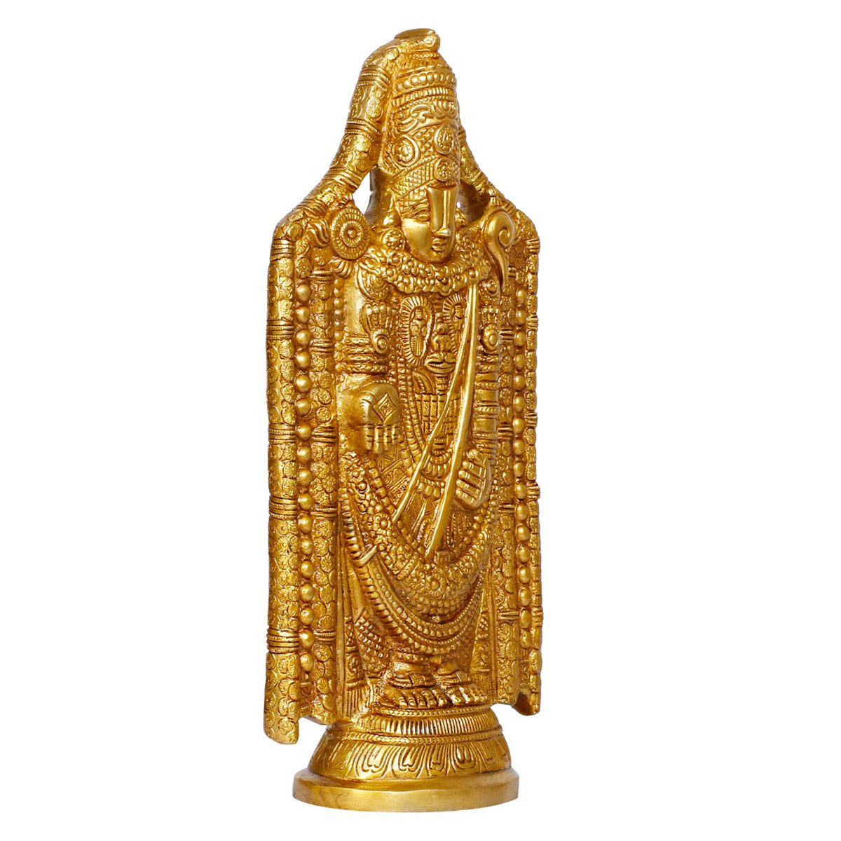 ARTVARKO Brass Tirupati Balaji Venkateshwara Idol Vishnu Chakra Namah Shankh Statue Murti Lord Srinivasa Pooja Vastu Religious Idol for Home Office Temple Decor Gift 35 Cm.