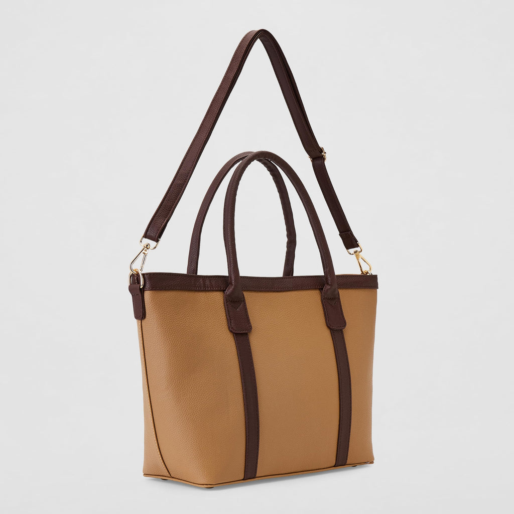 Symbol Premium Women's Tote Hand Bag crafted from Imported PU | Stylish | Office Use - 14 Laptop (SP-AW26-CARL-TBAG-01_Beige)