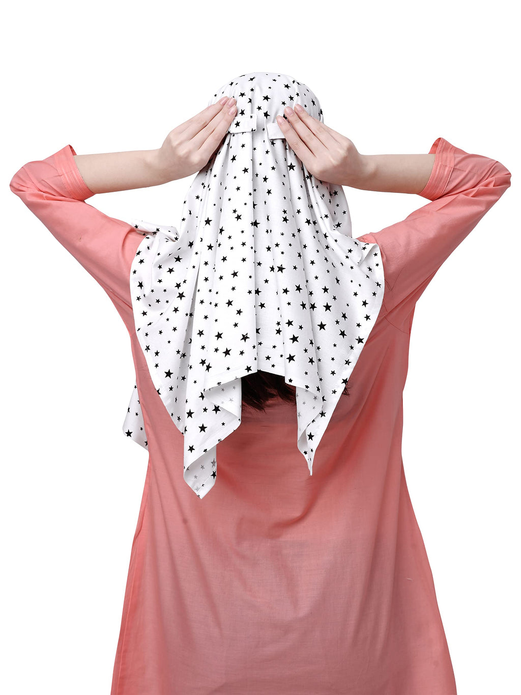 7 season's Cotton Scarf Cum Mask Universal Size Usable For Vehicle Driver For Sunlight UV Protection White Printed Design For Female (Black Star - S)
