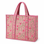 Floral Aesthetic Quilted Cotton Tote Bag, Office Travel Shopping Carryall