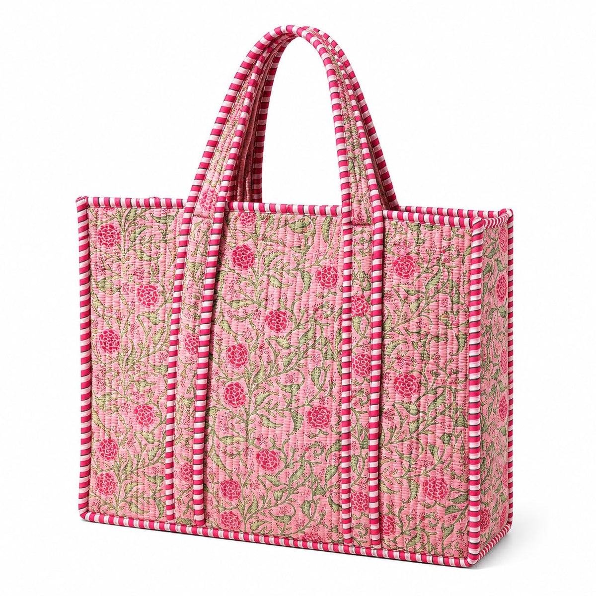 Floral Aesthetic Quilted Cotton Tote Bag, Office Travel Shopping Carryall