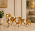 KridayKraft Aluminium Gold Plated Decorative Horse Set of 3 pieces (Standard size, Golden)