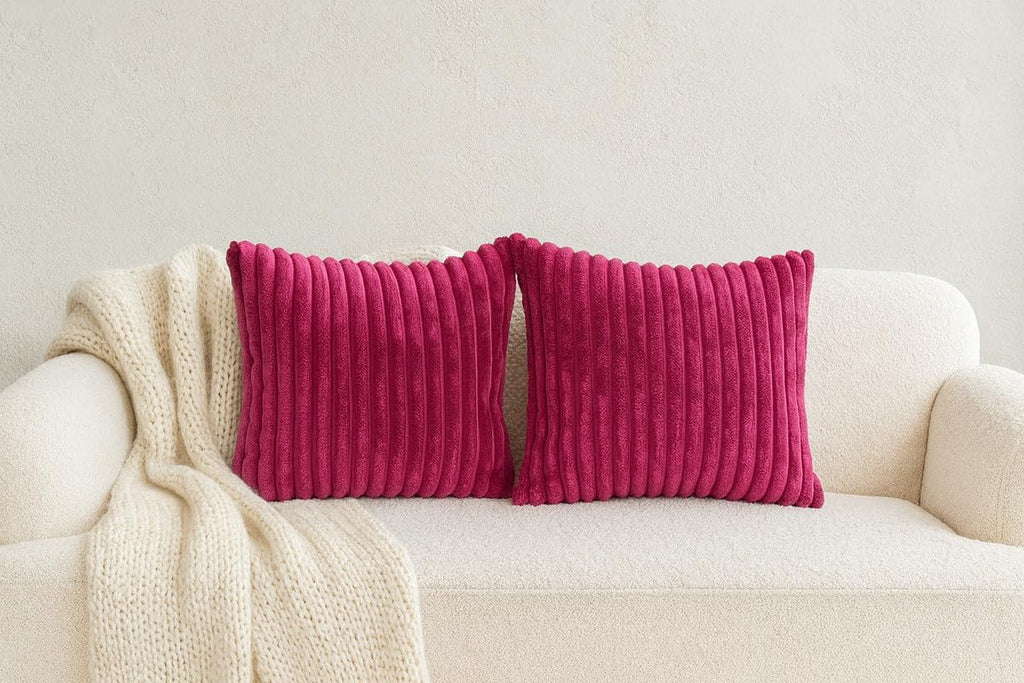 AWARD VELVETS Premium Faux Rabbit Fur Plush Luxury Soft Fluffy Striped Decorative Throw Pillow/Cushion Covers for Sofa, Couch, Living Room - (Dark Pink, 16 x 16 inch) Set of 1