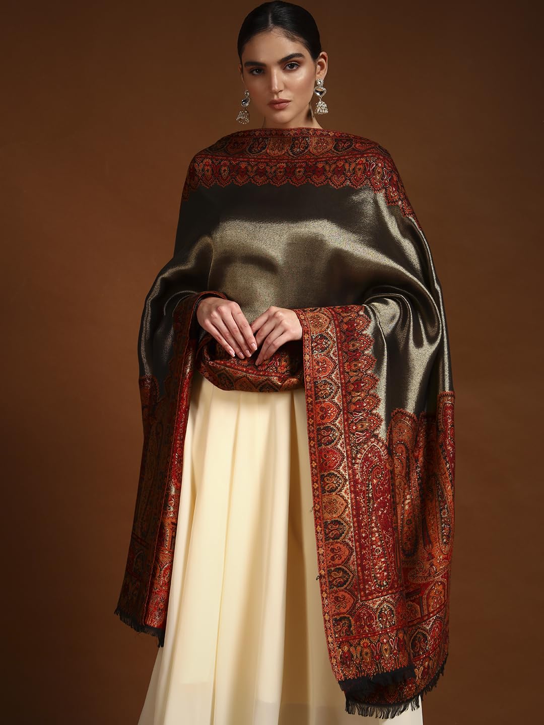 Pashmoda Women Zarvash Fine Wool Kaani Shawl, Authentic Kashmiri Luxury Pashmina Style Shawl, Stole, Medium Gents Lohi, Size (40x80 Inches, Maroon Color) ZSS06