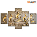VIBECRAFTS 5 Pieces Buddha In Thailand Temple Premium Wall Painting For Home|Office|Living Room|Gift (PTVC5Pcs1_5510)