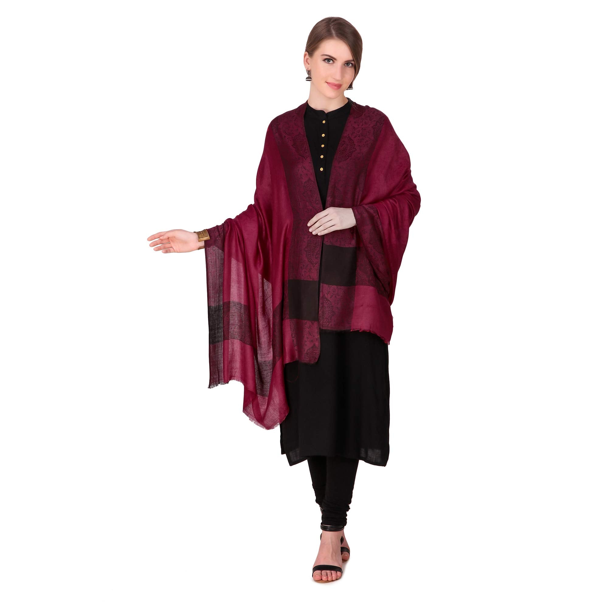 BRAVEZI Women's Maroon Woolen faux Pashmina Shawls