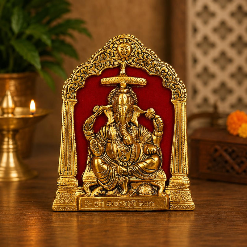 KridayKraft Metal Ganesha ji statue in woodan frem,Ganpati Wall Hanging Sculpture Idol and table top Your Home, Office,Religious Gift Article Decorative,Showpiece Figurines