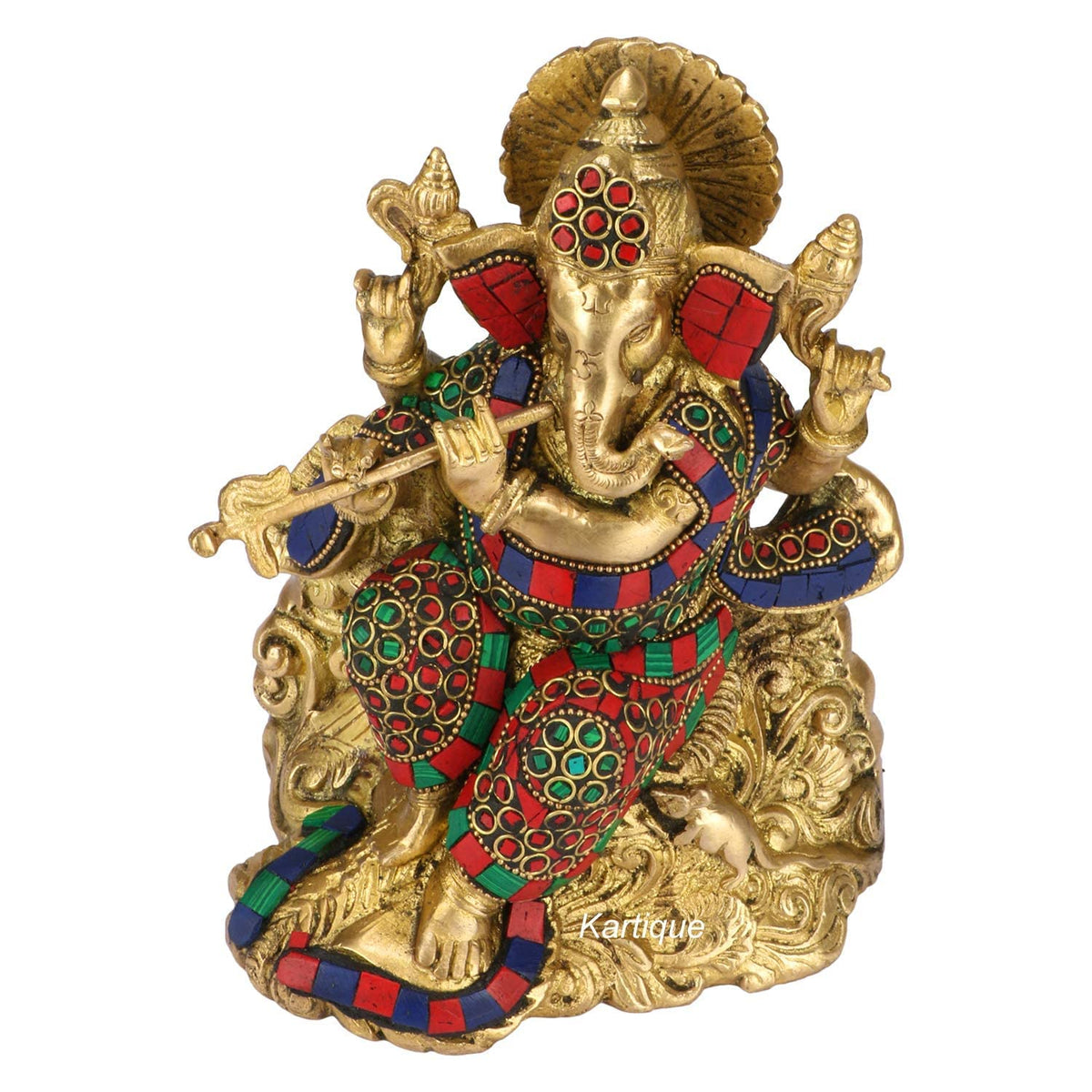 SVARUP Brass Ganesha Idol on Singhasan for Home Decoration Ganpati Statue Murti for Gift Height 8 Inch Weight 3.3 Kg Color Multicolor