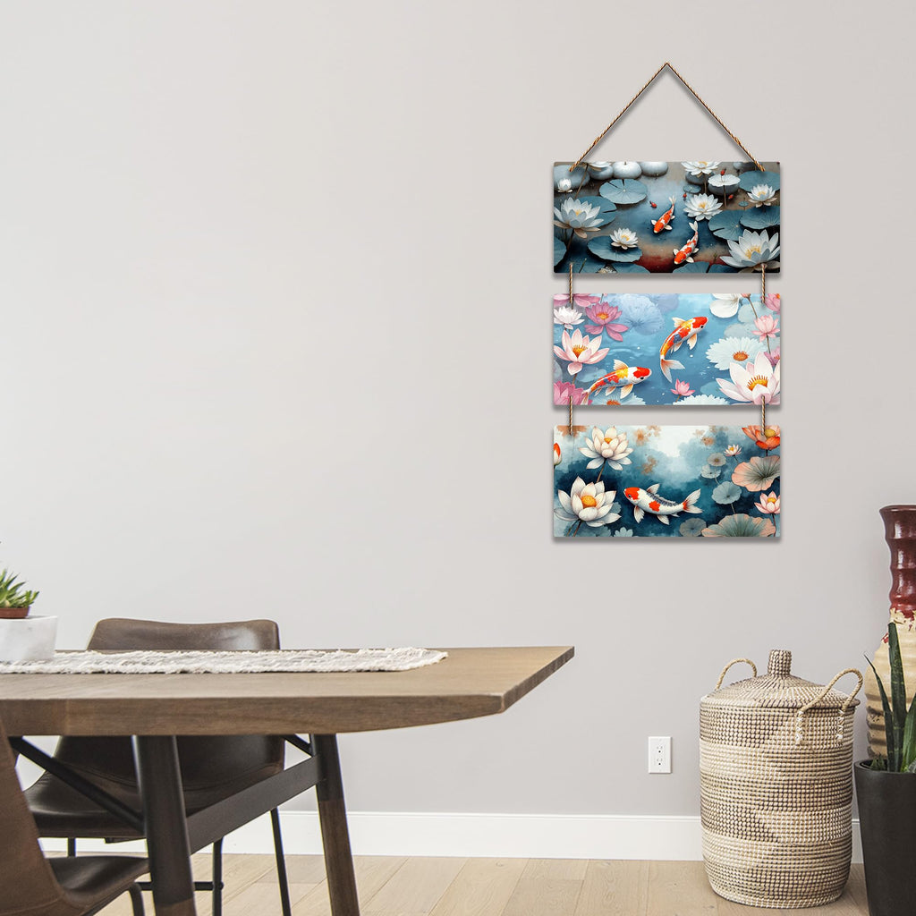 Artvibes Water Lily and Koi Fish Wooden Art Decoration Item for Living Room | Art For Wall | Wall Sculpture | Signs & Plaques | Festive Decor | Aesthetic Wooden Decor | Unique Gift Items (WH_9436N)