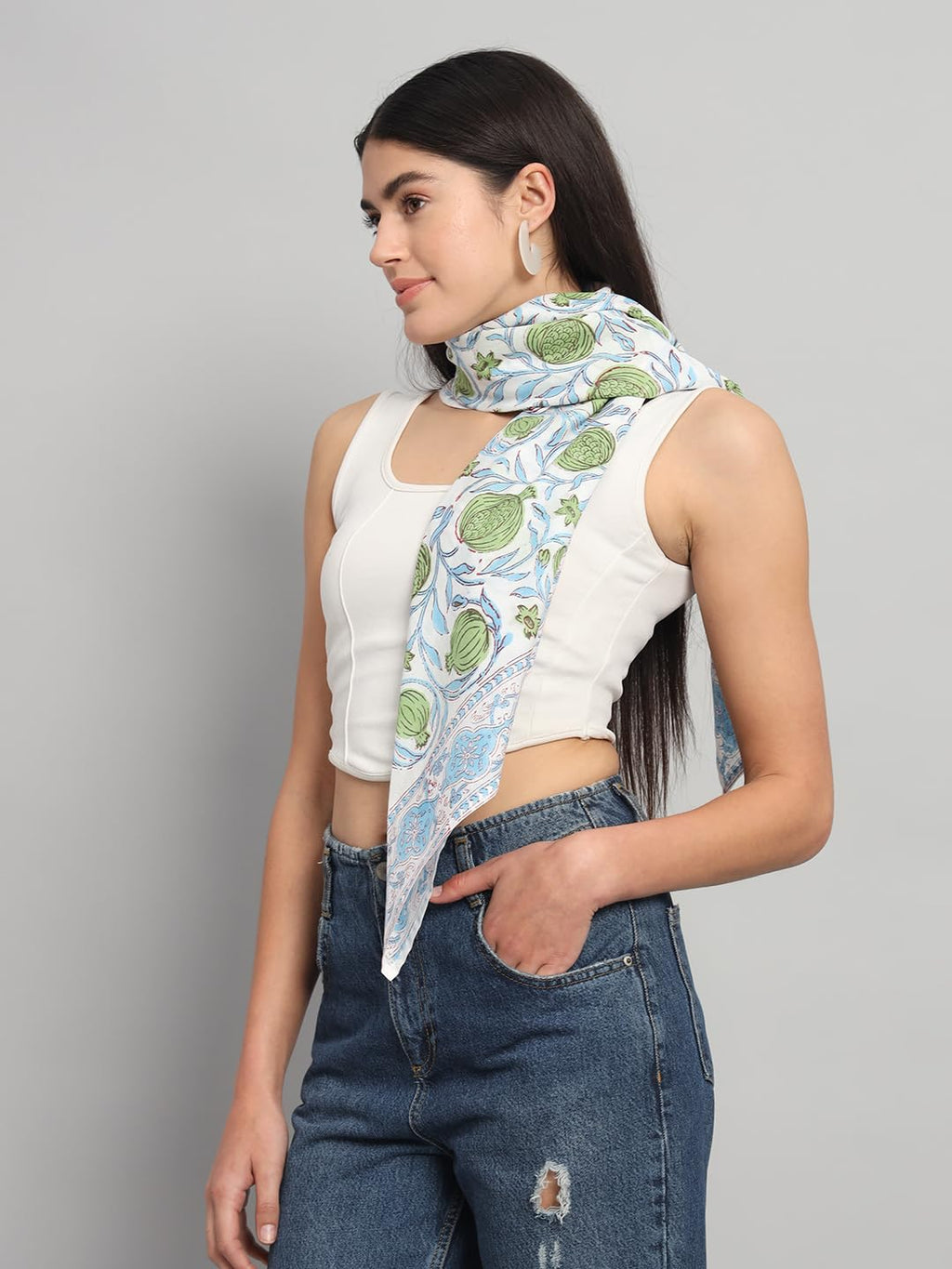 Ravaiyaa - Attitude is everything Sanganer Hand Block Printed Scarves Pure Cotton Scarf Square Hijab Dupatta 40 X 40 Inch (Green)