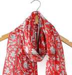 Ravaiyaa - Attitude is everything Hand Block Printed Cotton Long Stole Scarves Hijab Neck Wrap Scarf 71 X 21 Inch (Red White Floral)