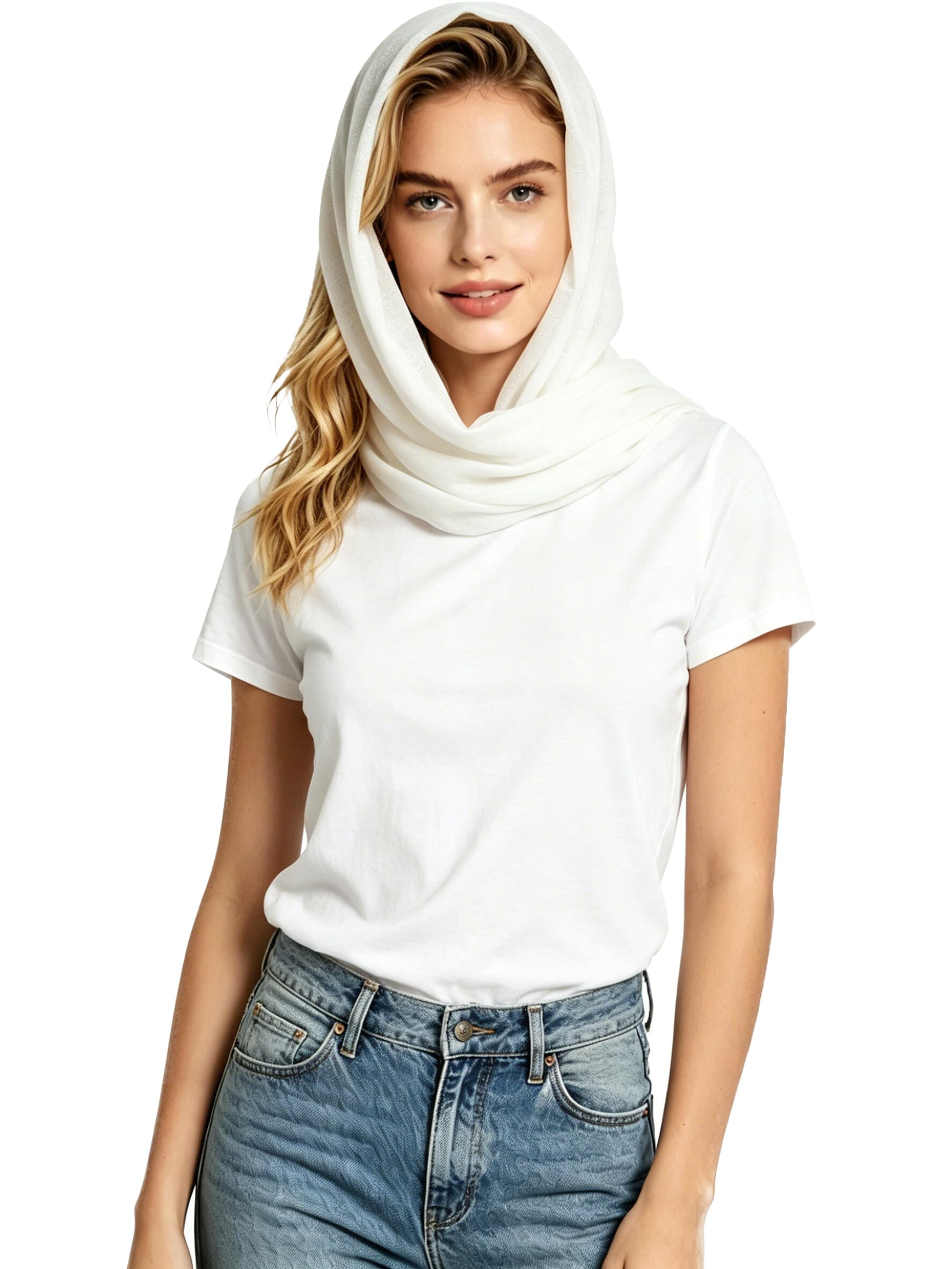 Lina & Lily Solid Shimmer Sparkle Glitters Sheer Maxi Shawl Head Scarf Hijab (#1 WHITE)