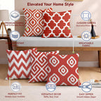 STITCHNEST Set of 5 Polycotton Cushion Covers – 24x24 Inches – Red & White Ikat Geometric Print – Elegant Cushion Covers for Sofa, Couch & Living Room | Perfect for Home Decor