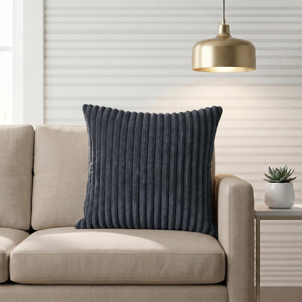 Yellow Weaves Pencil-Stripe Fur Cushion Covers | Soft Polyester | Decorative Sofa & Throw Pillow Covers | 16x16 Inches, Pack of 1 (Bluish Grey)