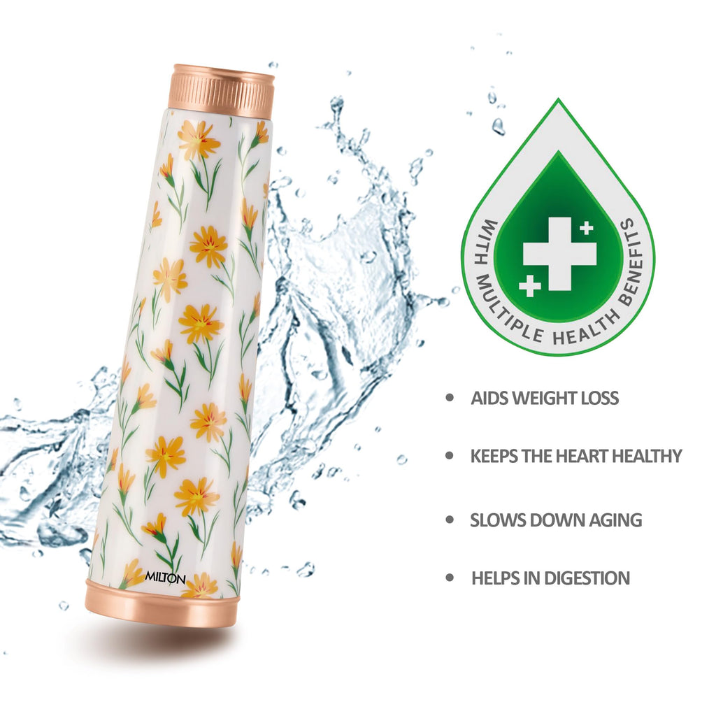 MILTON Copper Delight Design Water Bottle, 915 ml, Floral | Lacquer Coating, Curved bottle | Diwali | Festive | Gifting | Yoga | Home | Kitchen | Vedic