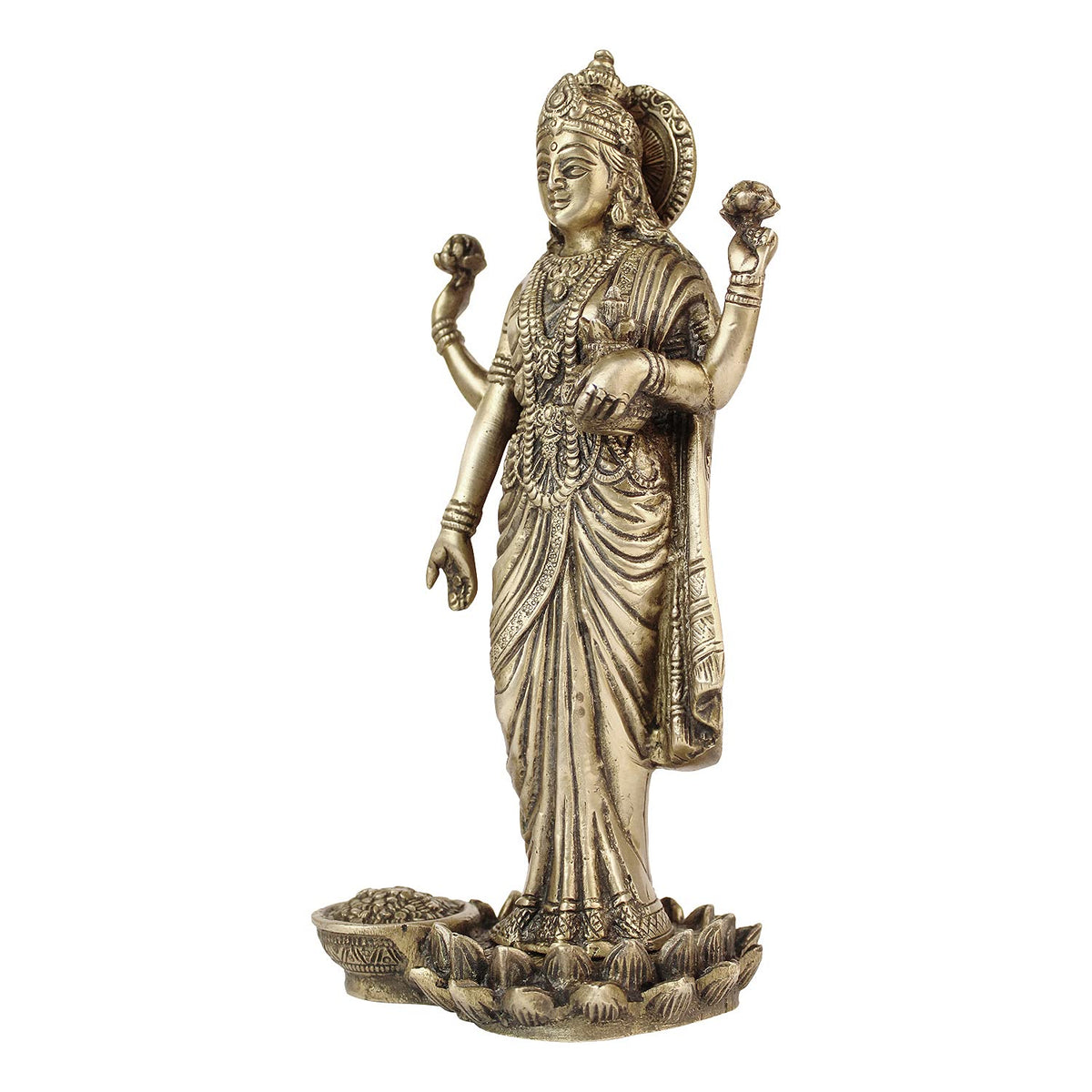 ARTVARKO Goddess Maa Laxmi Idol Lakshmi Brass Statue Luxmi Murt Standing on Lotus Height 10 Inches
