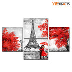 VIBECRAFTS Beautiful Couple Under An Umbrella On Eiffel Tower Street 4 Pieces Canvas Wall Painting Fitted With Wooden Frame For Home | Office | Living Room | Gifts (PTVC4Pcs4_16502)