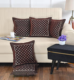 DECOMIZER Jacquard Geomteric Cushion Covers 16 Inch X 16 Inch Set Of 5 Ethnic Motifs Cushion Covers,Design- Star,Color- Coffee, 240 TC