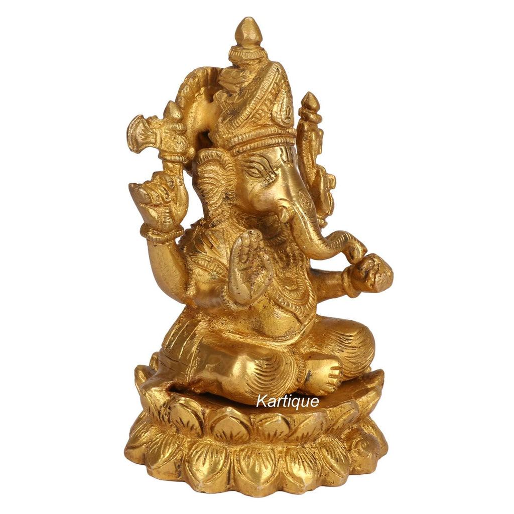 Svarup Brass Ganesha Sitting On Lotus Idol in Gold Color Height 6 Inch Weight 1.5 Kg
