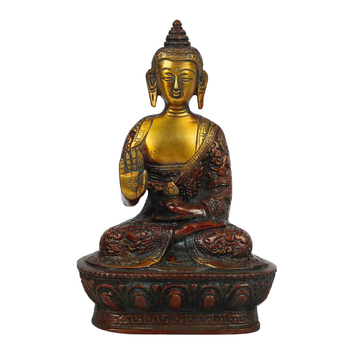 ARTVARKO Abhaya Mudra Buddha Idol Antique Copper Gold Brass Metal StatueTibet Buddha Buddhist Buddhism Decorative Figurines 7 Inch.