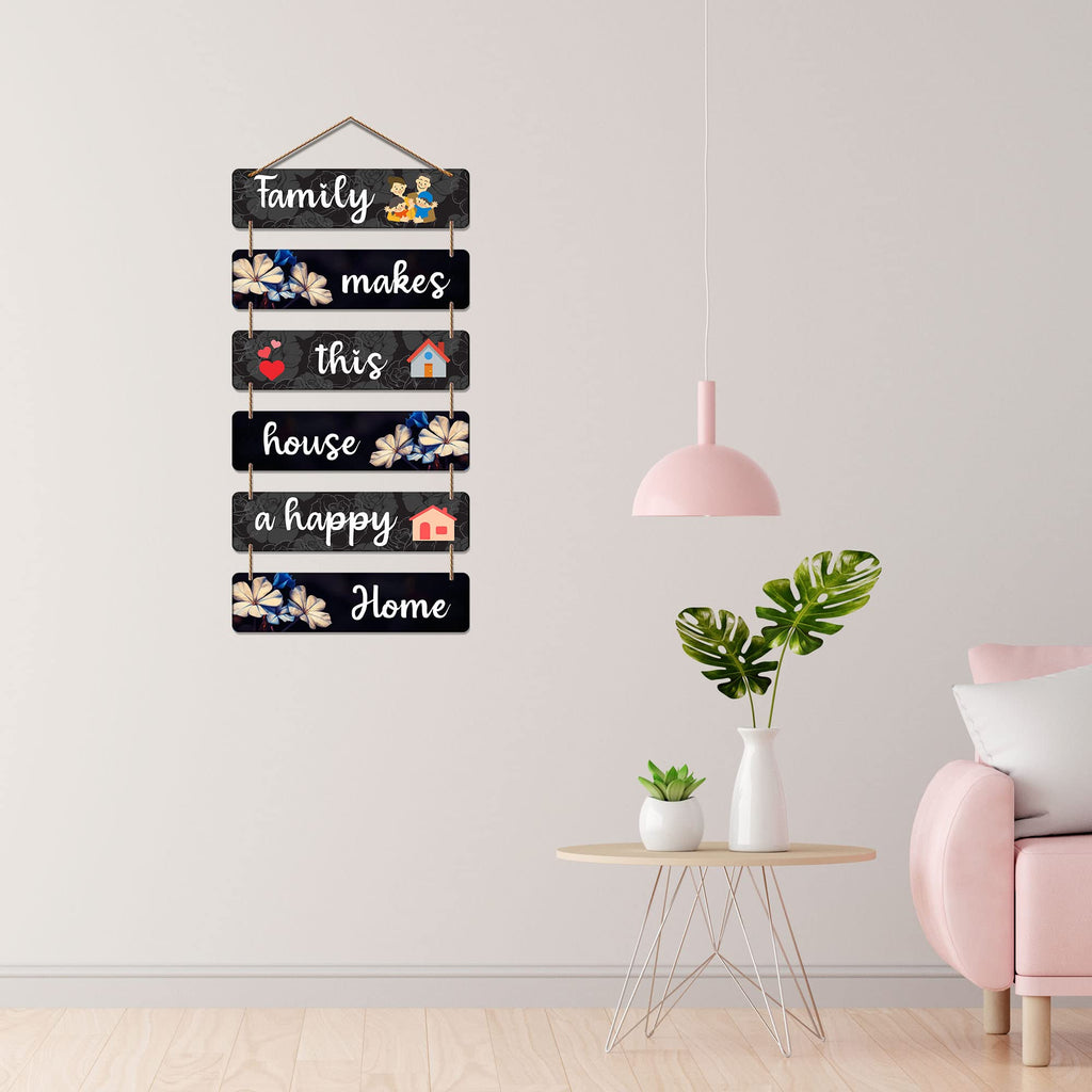 Artvibes Family Makes This House Happy Decorative Wall Art MDF Wooden Wall Hanger for Living Room | Wall Art For Hall | Family Quotes Wall Hanging | Wall Poster | Art Print (WH_3277N) | Gift Items