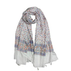 JAHAN TEXTILE white Floral Printed Scarf for Women | Soft Lightweight Dupatta/Stole with Tassels | Elegant Ethnic & Casual Wear Wrap | Stylish Designer Shawl for All Seasons (White1)