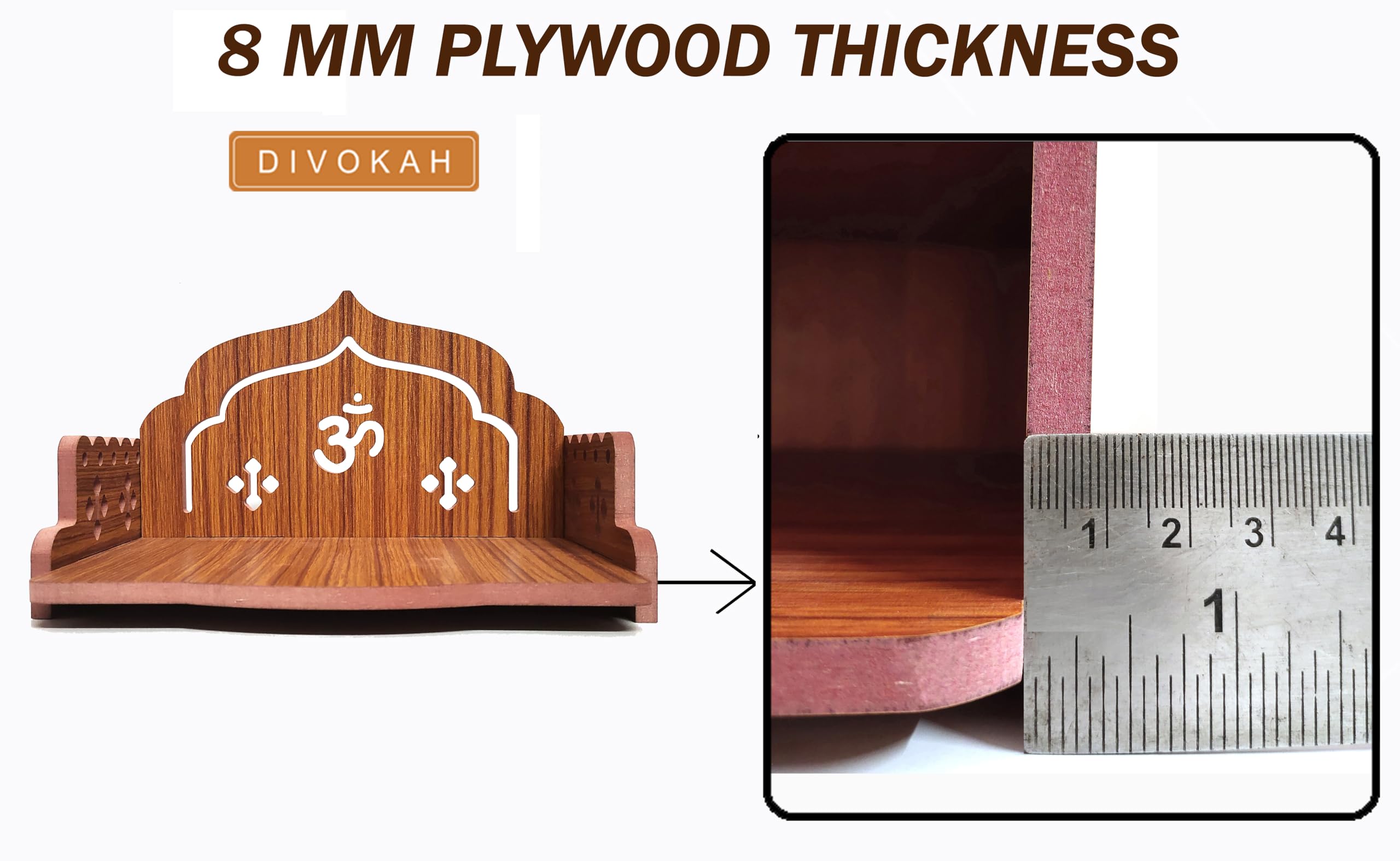 DIVOKAH® Plywood Small Wooden Temple for Home Office and Shop/Sinhasan/Pooja Stand/Hindola (8.5 in * 6 in * 5.5 in) (8 MM Plywood Thickness) (WDN OMASAN)