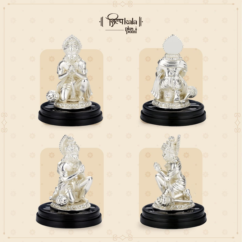Shilpkala 2.3 Inch Brass Ultra Fine Hanuman Ji Idol in Pranam Mudra for Car Dashboard & Devotional Gift (Silver)
