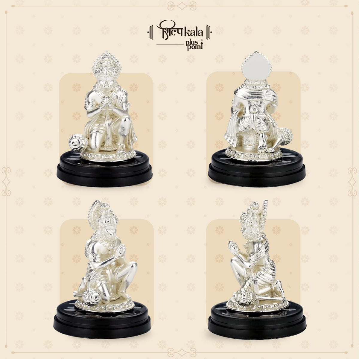 Shilpkala 2.3 Inch Brass Ultra Fine Hanuman Ji Idol in Pranam Mudra for Car Dashboard & Devotional Gift (Silver)