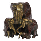 ARTVARKO Brass Elephant Family Baby Haathi Statue Idol Kalash Shankh Carving Vaastu Hathi for Good Luck Success Prosperity Home Décor Marriage Gift (Cherry Gold 5 Inch)
