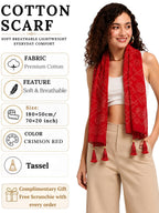 KE KANHA EXPORTS Cotton Scarf with Tassels|Bandhani Print Scarf for Women Stylish|Stole for Women|Breathable Boho Beach Summer Wrap|Multicolor Scarf|Easily Fits 180 * 50 CM