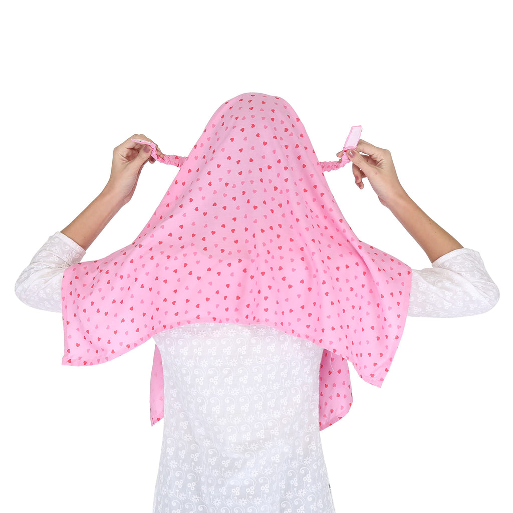 7 season's Cotton Scarf Cum Mask Universal Size Usable for vehicle Driver for sunlight UV protection White Printed Design… (Pink Heart - S)