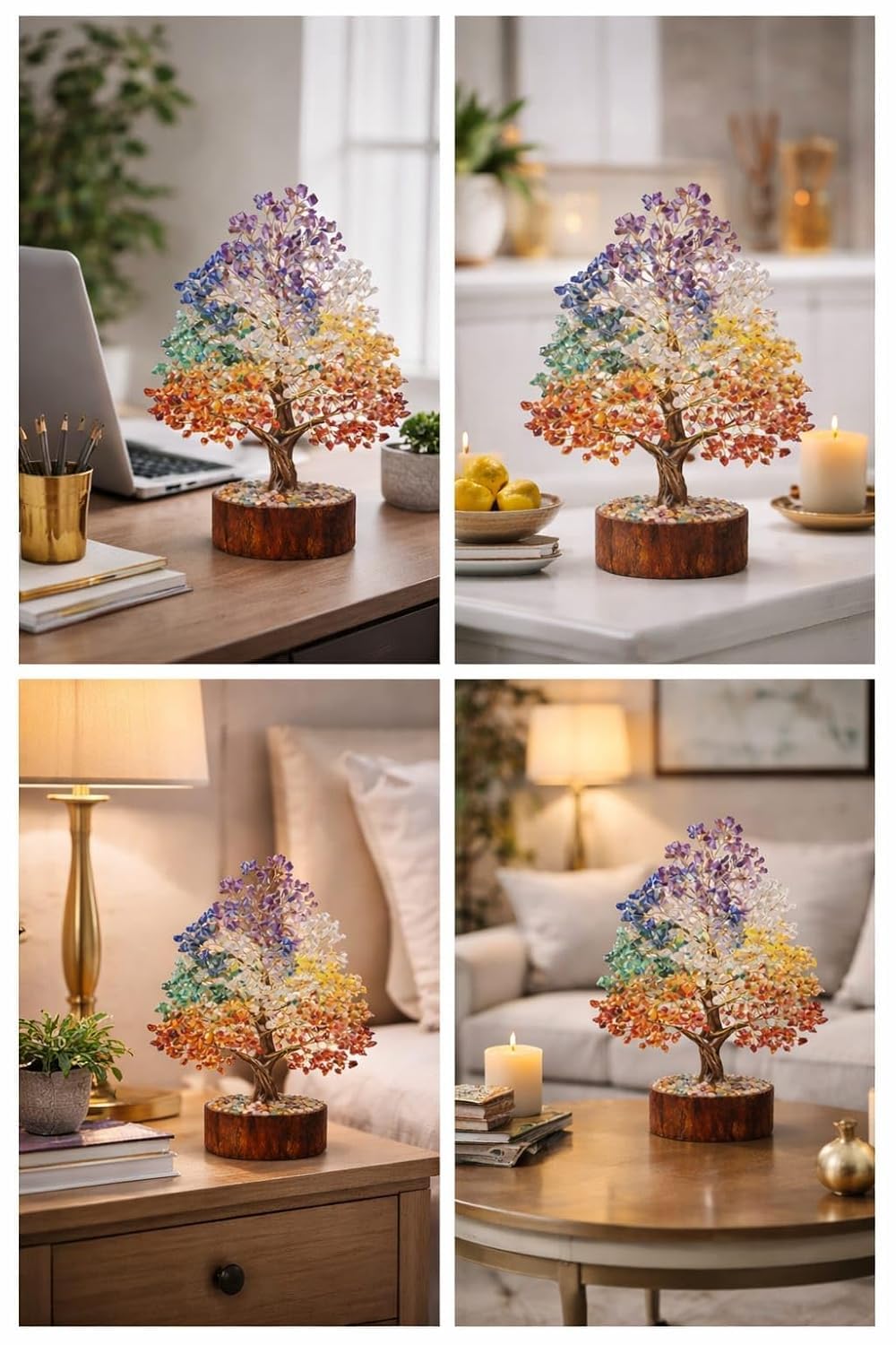 YADAVA Natural Seven Chakra Gemstone Money Tree for Positive Energy & Good Luck | Feng Shui Crystal Bonsai Showpiece for Living Room & Office | Healing Crystals Spiritual Home Decor Gift (300 Beads)