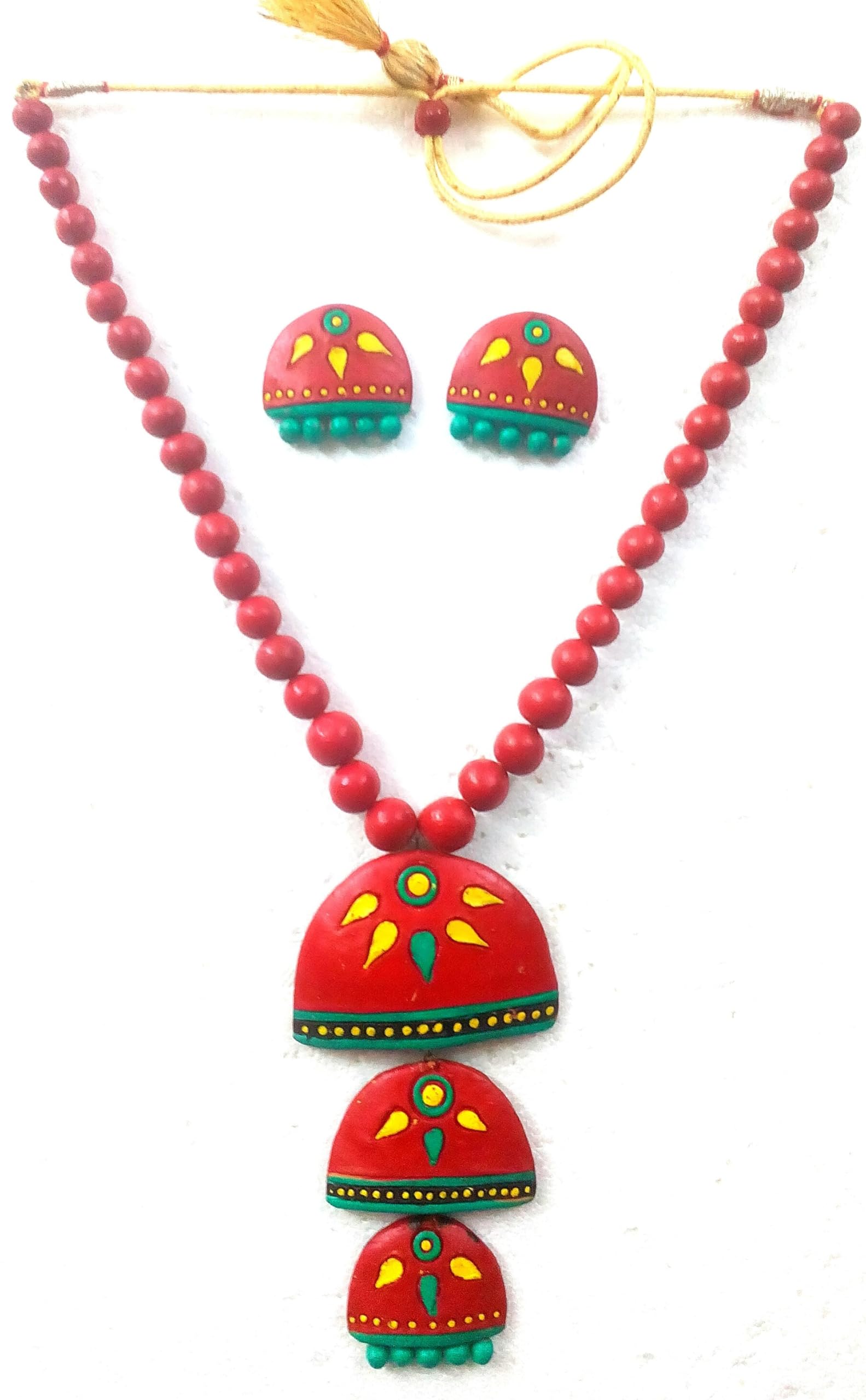 KARRU KRAFFT Designer Handpainted Terracotta Necklace Set | Handmade Clay Jewelry | Boho Ethnic Style | Lightweight & Skin Friendly