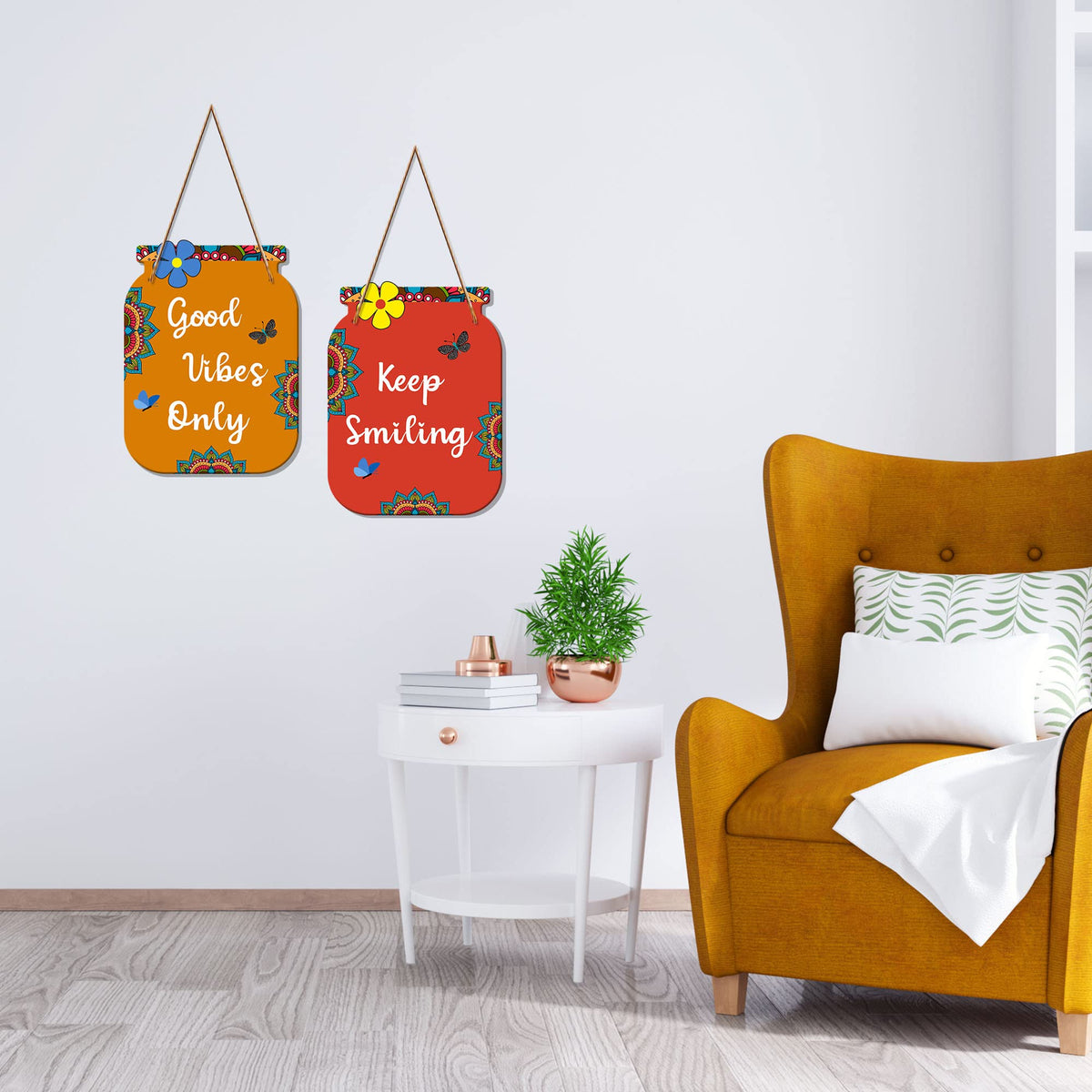 Artvibes Good Vibes Only Quote Decorative Wall Hanging Ornaments | Quotes Decor Item | Wall Accent | Office Decor | Inspirational Quotes Wall Art | Mdf Wall Decoration | Gifts (WH_6805N), Set of 2