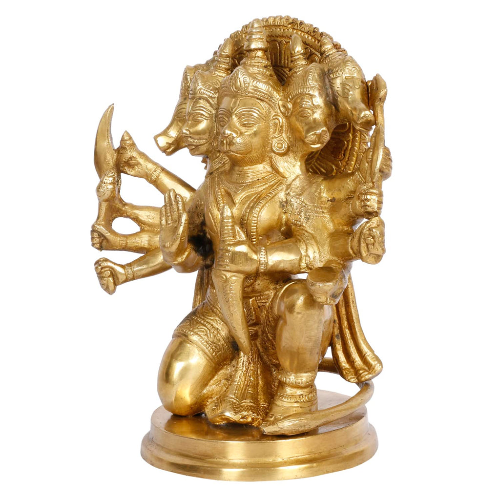 ARTVARKO Brass Bajrangbali Panchmukhi Murti Hanuman Ji Idol Statue Home Office Decor Gift Mandir Temple Size 9 Inches