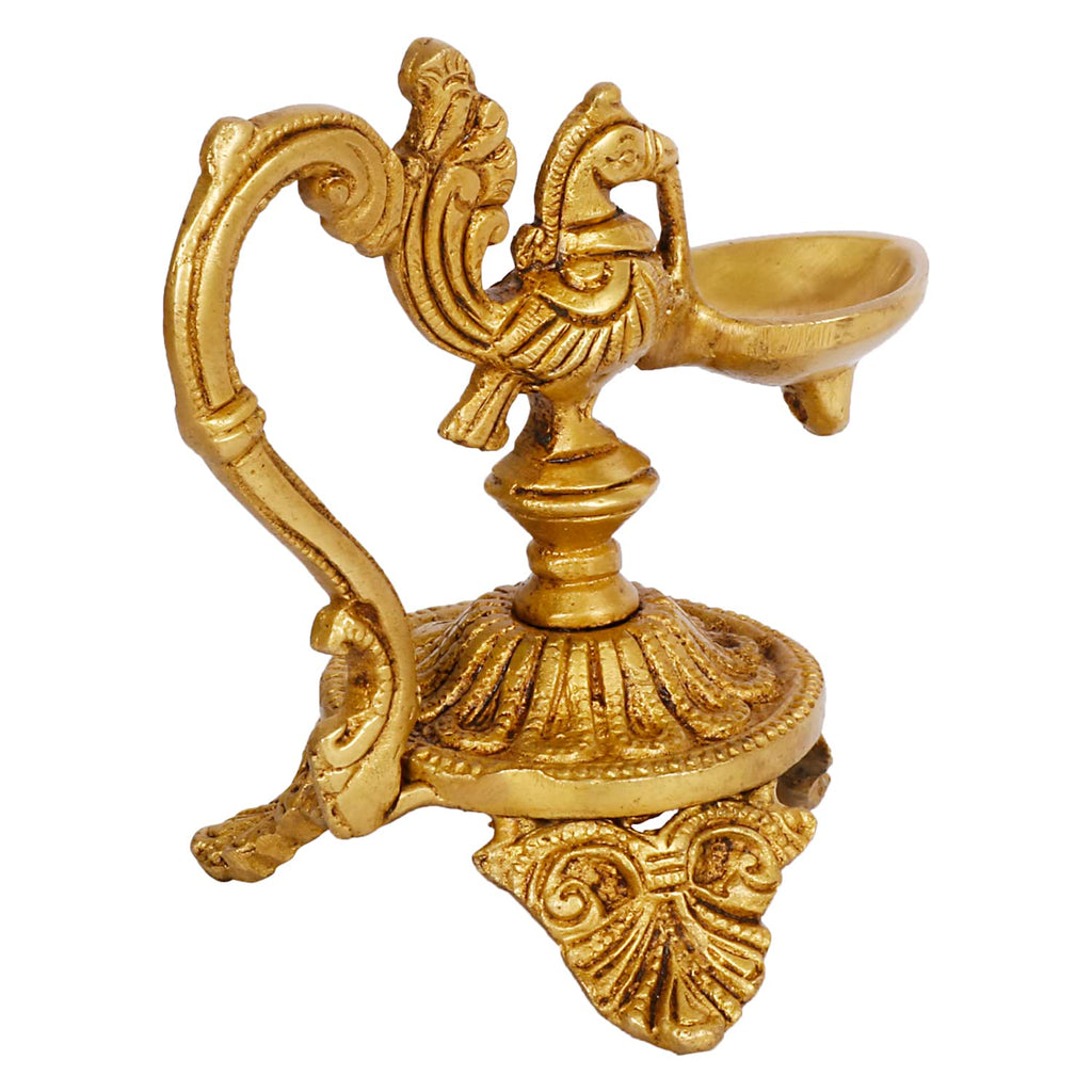 ARTVARKO Brass Peacock Bird Diya Deepak Oil Lamp Arti Deepam Burner Aarti Deepak Pooja Akhund Diya for Puja Room Oil Lamp Home Mandir Temple Décor Gift