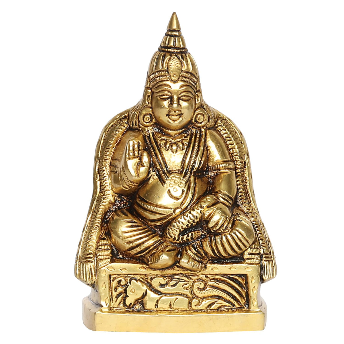 SVARUP Brass Kuber Sitting Statue Yantra Showpiece Vastu Remedy Shri Kubera Idol for Good Luck Money and Feng Shui Gold Color Height 4.5 inch