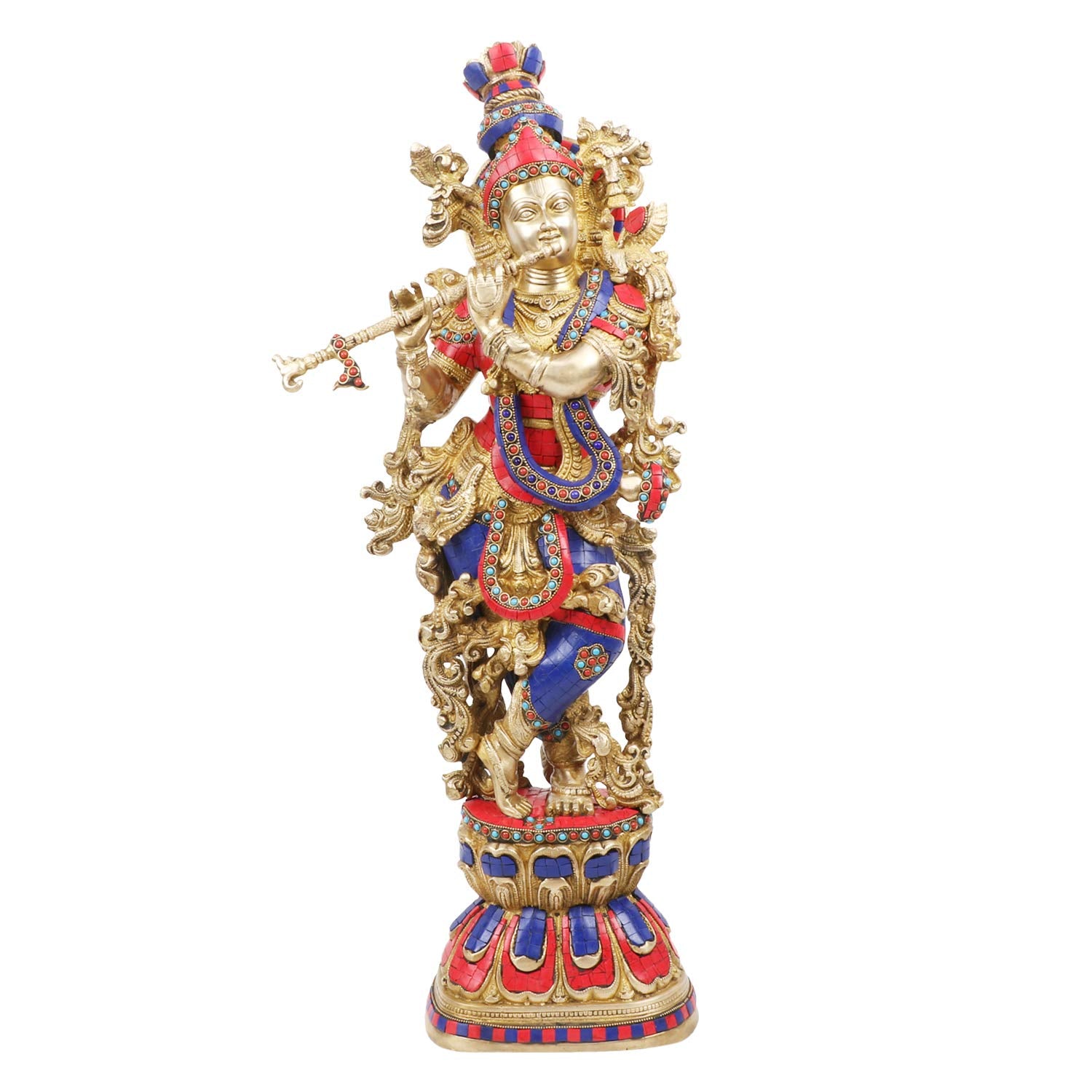 SVARUP Brass Krishna Big Size Kishan Murti Idol Statue Sculpture Decorative Showpiece for Home Office Decor Multicolour (29)