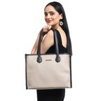 LEGAL BRIBE Women's Crock Style Tote Bag (Beige/Black)
