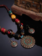 Shining Diva Fashion Latest Stylish Traditional Tibetan Pendant Necklace Jewellery Set for Women (13208s) (Style1)