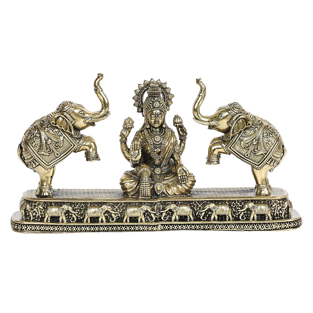ARTVARKO Brass Gaj Lakshmi Elephant Idol Goddess Maha Laxmi Gajlaxmi Sitting Statue for Home Decor Puja Mandir Temple 8 Inch