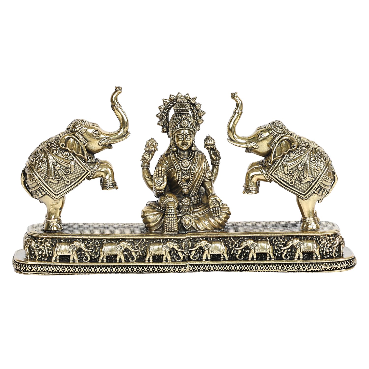 ARTVARKO Brass Gaj Lakshmi Elephant Idol Goddess Maha Laxmi Gajlaxmi Sitting Statue for Home Decor Puja Mandir Temple 8 Inch