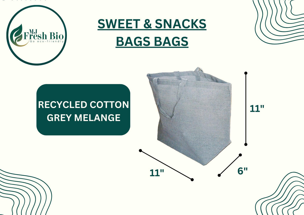 Fresh Bio Cotton Tote Bag | Reusable Shopping Cloth Bag for Grocery, Travel | Lightweight & Stylish | Sweet and Snacks Bag | Eco-Friendly, Durable & Spacious (Pack of 5, STIFF COTTON - 11 X 11 + 8)
