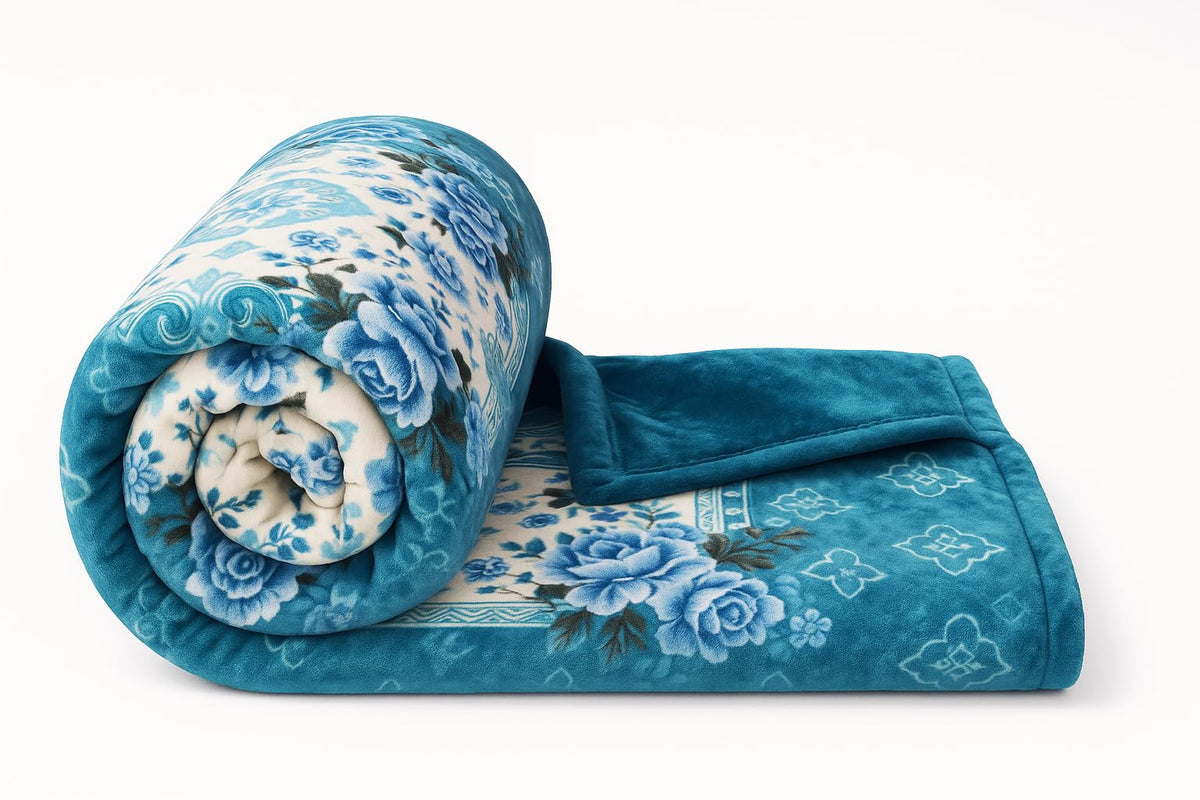 VAS COLLECTIONS Plush Fleece Mink Blanket | 3.5 Kg, 700 GSM | Ultra Soft, Warm & Luxurious Heavy Blanket for Double Bed (Blue & Peach, 220×225 cm) Kafalo